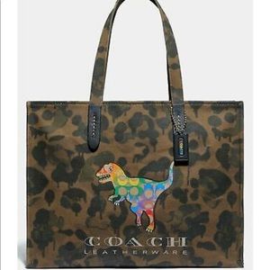 Coach camo canvas tote 42 with rainbow Rexy NWT
